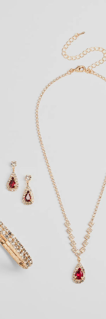 Regal Gemstone Necklace, Bracelet, And Earrings Set