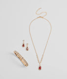 Regal Gemstone Necklace, Bracelet, And Earrings Set