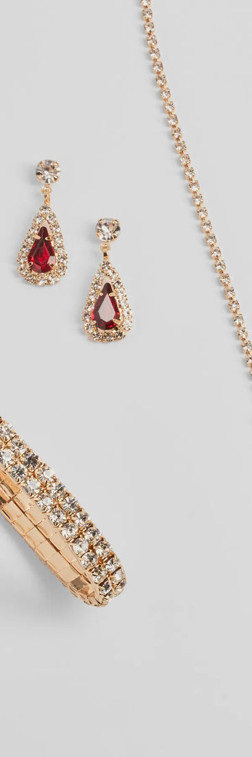 Regal Gemstone Necklace, Bracelet, And Earrings Set