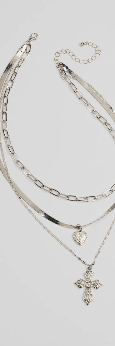 Cross My Heart Layered Charm Necklace