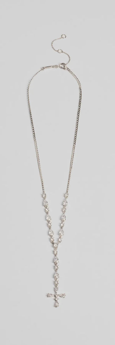 Graceful Elegance Cross Charm Lariat Necklace