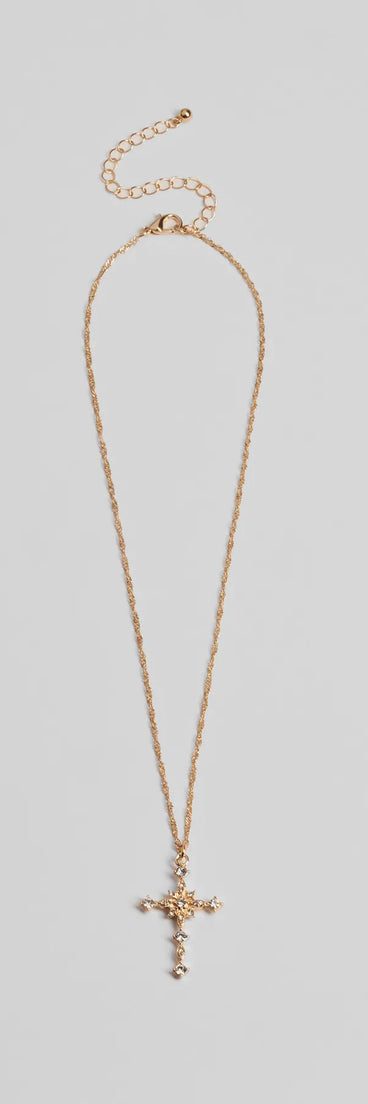 Dainty Glam Rhinestone Cross Pendant Necklace