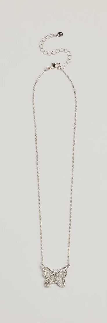 Fluttery Glam Rhinestone Butterfly Pendant Necklace