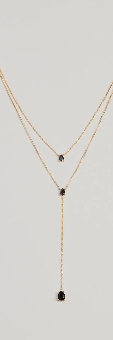 Endlessly Chic Teardrop Lariat Necklace, a trendy black addition to women's going-out outfits, is ideal for Christmas party outfits, chic NYE attire, or winter night-out looks that keep you on-trend!
