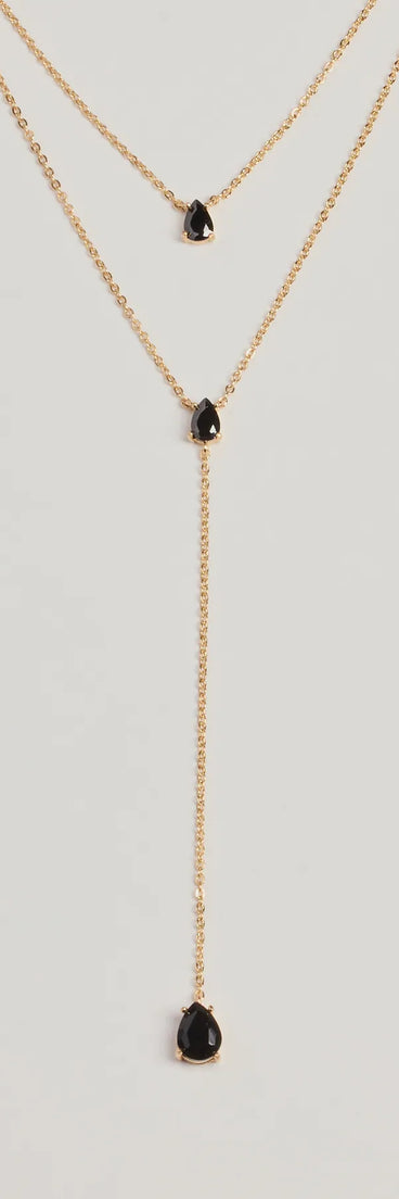 Endlessly Chic Teardrop Lariat Necklace, a trendy black addition to women's going-out outfits, is ideal for Christmas party outfits, chic NYE attire, or winter night-out looks that keep you on-trend!
