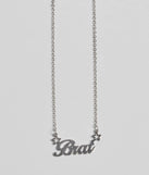 The Brat Script Dainty Chain Necklace in silver brings edge and energy to your vibe, ready to elevate any festival look or concert outfit.