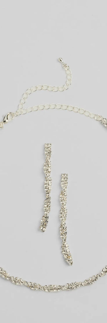 Glamorous Twists Rhinestone Necklace And Earrings Set