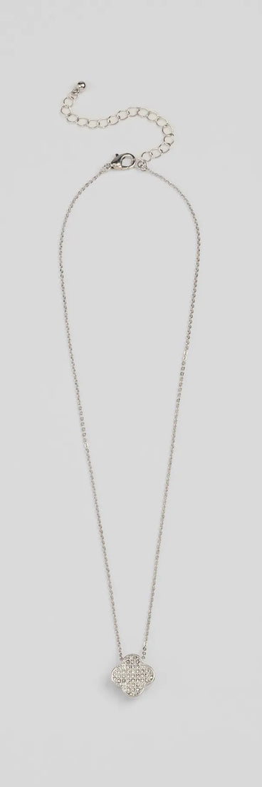 Just Your Luck Rhinestone Clover Charm Necklace