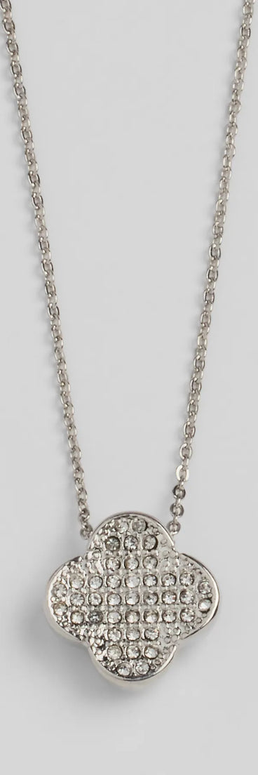 Just Your Luck Rhinestone Clover Charm Necklace