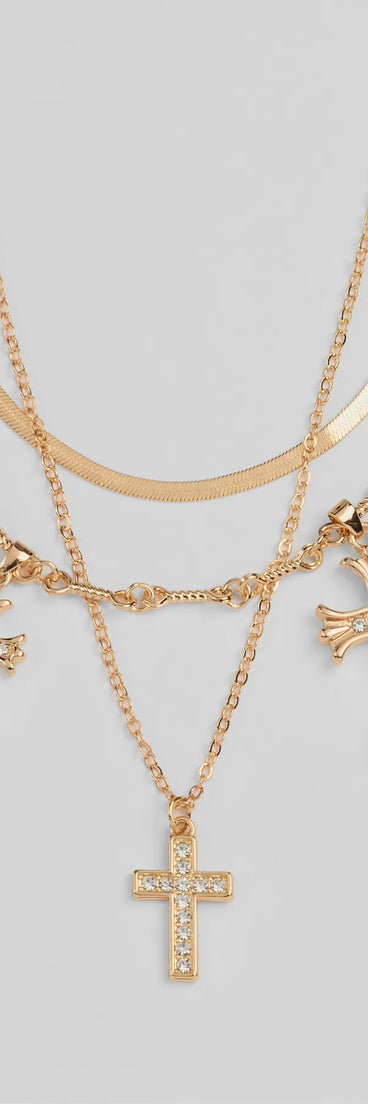 Chic Blessings Statement Cross Charm Layered Necklace