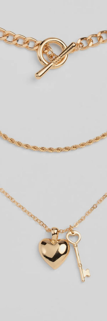 Endless Love Heart Charm Three-Pack Necklace