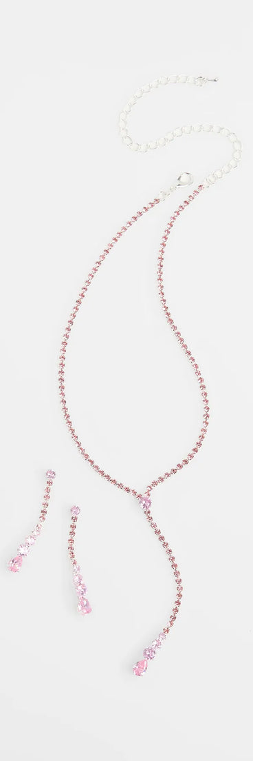Style your vibe in seconds with the Delicate Shine Rhinestone Lariat Earring Set in pink, a fashion accessories essential that completes any outfit with ease.