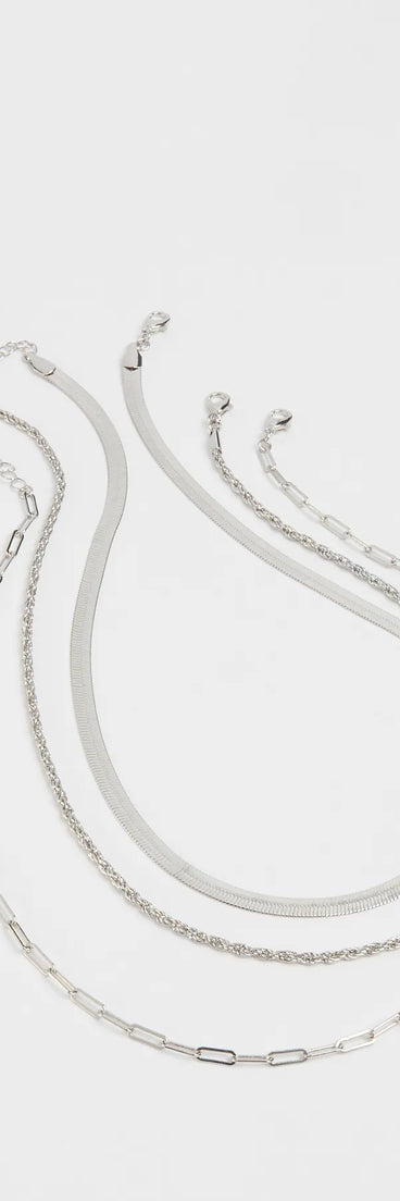 The Stacked Up In Style Layered Chain Necklace in silver brings edge and energy to your vibe, ready to elevate any festival look or concert outfit.