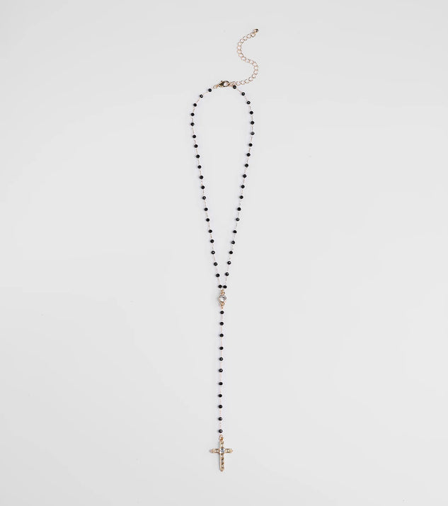 The Beaded Beauty Rhinestone Cross Necklace in black brings edge and energy to your vibe, ready to elevate any festival look or concert outfit.