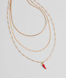 The Like This Spice Chili Charm Layered Necklace in gold brings edge and energy to your vibe, ready to elevate any festival look or concert outfit.