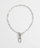 The Cultivated Glam Rhinestone Chain-Link Necklace in silver brings edge and energy to your vibe, ready to elevate any festival look or concert outfit.