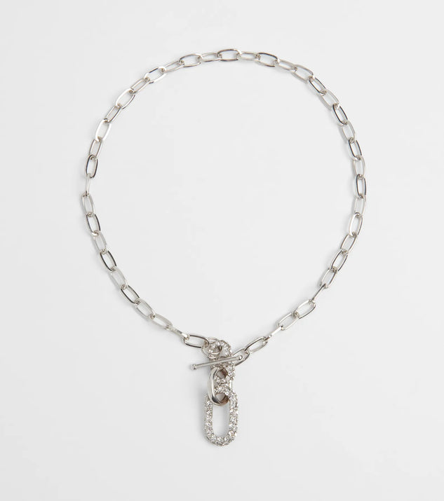 The Cultivated Glam Rhinestone Chain-Link Necklace in silver brings edge and energy to your vibe, ready to elevate any festival look or concert outfit.