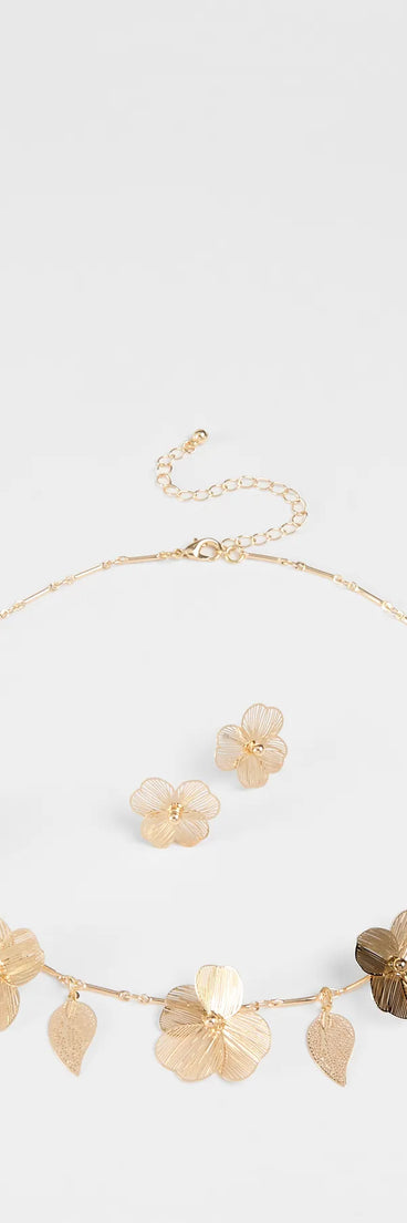 Season Of Bloom Flower Necklace And Earrings Set