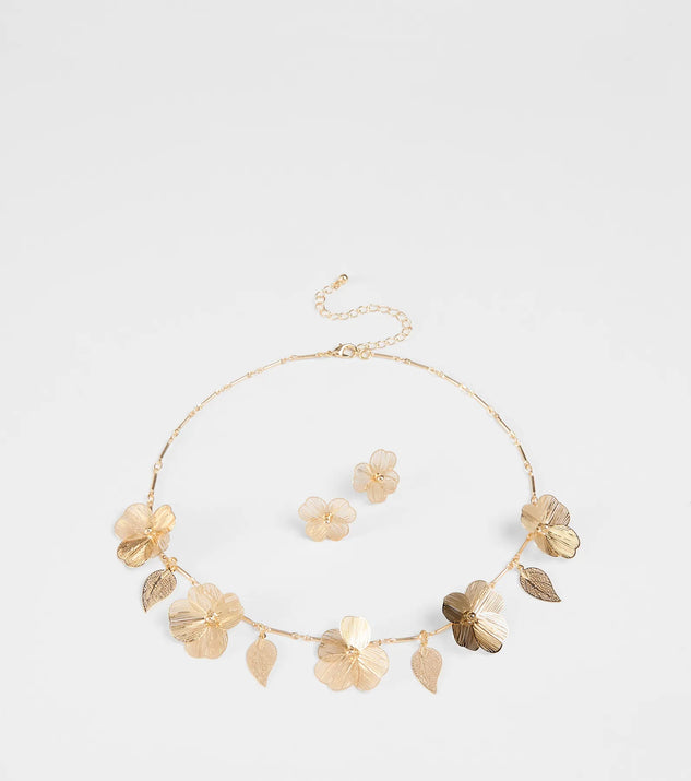 Season Of Bloom Flower Necklace And Earrings Set