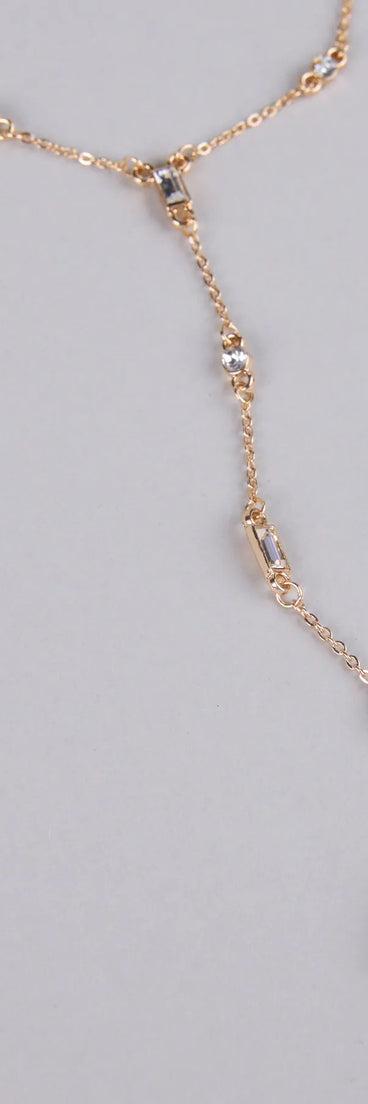 Get inspired with the Best Version Of Me Rhinestone Lariat Necklace, a feed-worthy gold piece that’s part of Windsor's updated and curated women’s clothing edit packed with must-have fall outfit ideas.