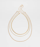 The Keep It Edgy Three-Pack Necklace Set in gold brings edge and energy to your vibe, ready to elevate any festival look or concert outfit.