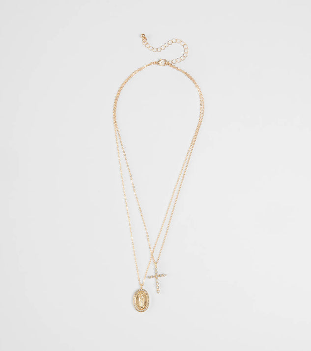 The Dainty Blessings Cross Pendant Necklace in gold brings edge and energy to your vibe, ready to elevate any festival look or concert outfit.