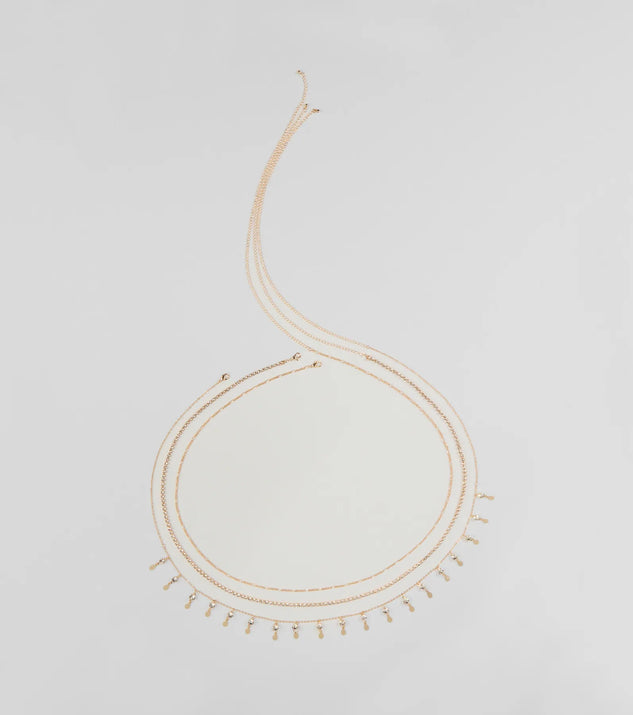 The Dainty Luxe Rhinestone Layered Belly Chain in gold brings edge and energy to your vibe, ready to elevate any festival look or concert outfit.