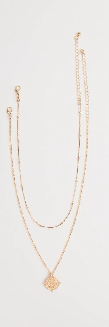 Style your vibe in seconds with the Find Your Spark Compass Pendant Necklace Set in gold, a fashion accessories essential that completes any outfit with ease.