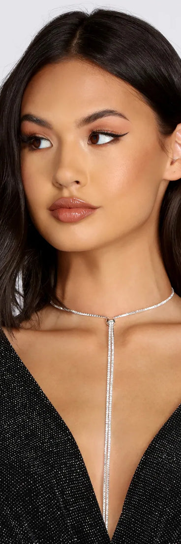 Long Rhinestone Lariat Slider Necklace