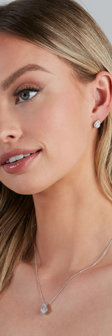 Cubic Zirconia Teardrop Necklace And Studs | Windsor Cubic Zirconia Teardrop Necklace And Studs | Windsor