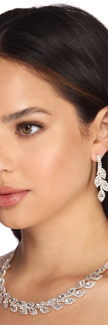 Rhinestone Leaf Necklace & Earrings