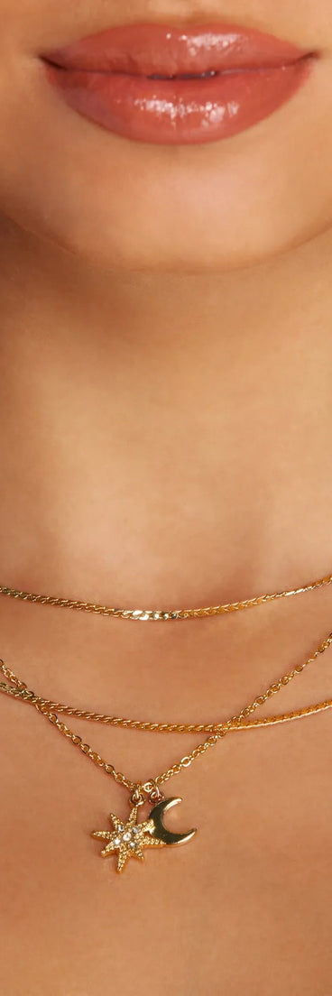 3 Row Layered Charm Necklace