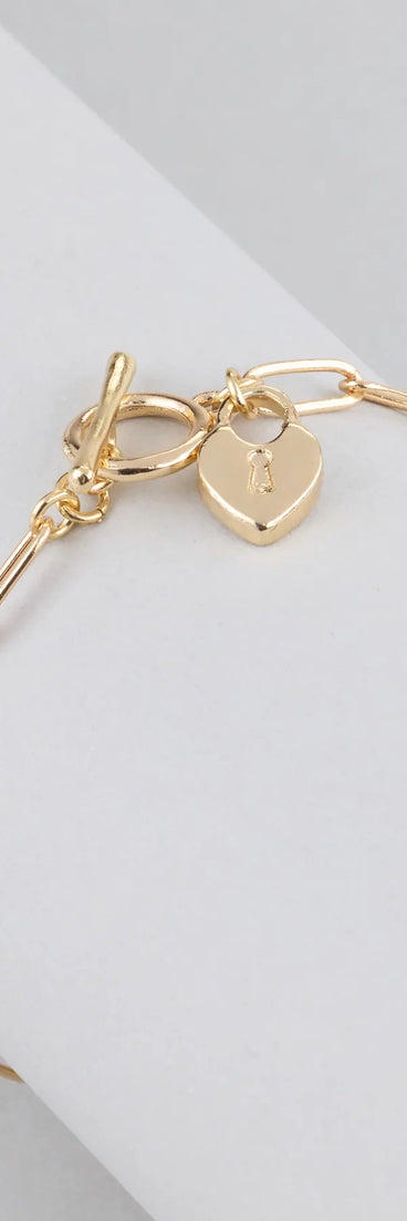 Trendy Love Lock Charm Paperclip Chain Bracelet