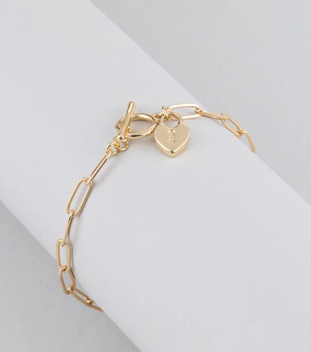 Trendy Love Lock Charm Paperclip Chain Bracelet