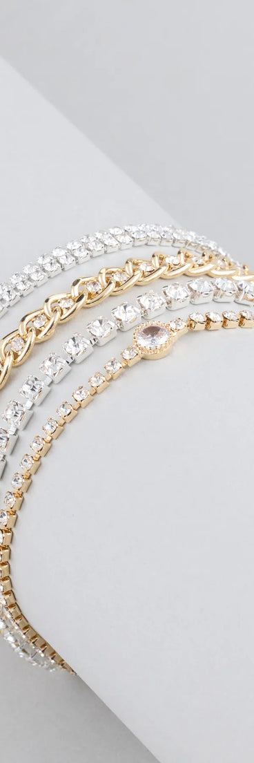 Exquisite Sparkle Rhinestone Four-Pack Bracelet Set