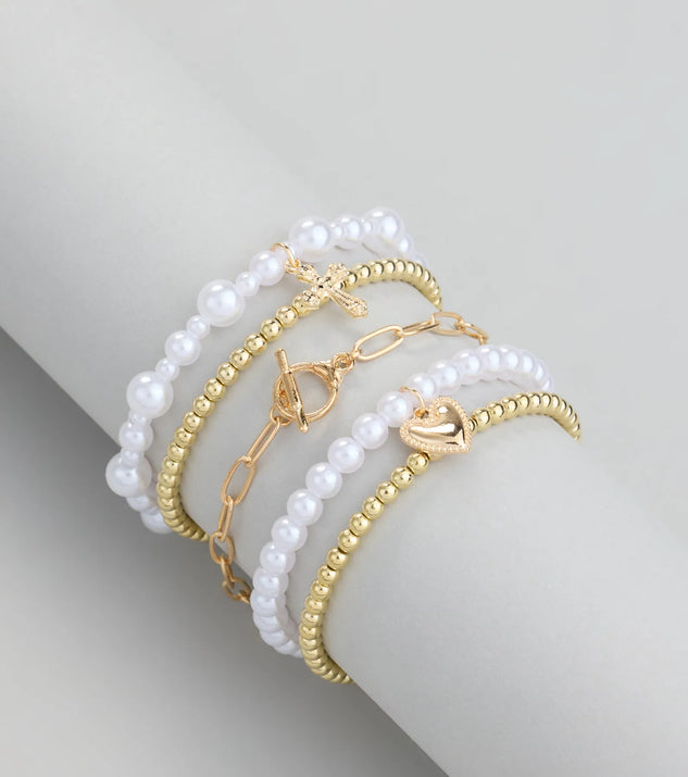 Playful Charm Heart Cross Five-Pack Bracelet Set