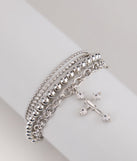 Divine Shine Cross Charm Layered Bracelet