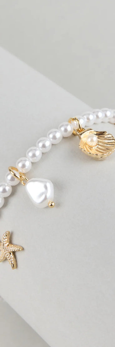 Coastal Cutie Faux Pearl Charm Bracelet