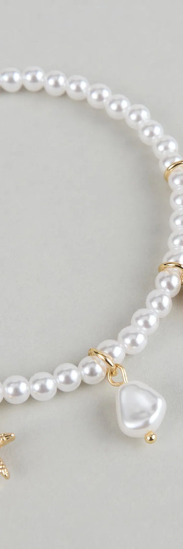 Coastal Cutie Faux Pearl Charm Bracelet