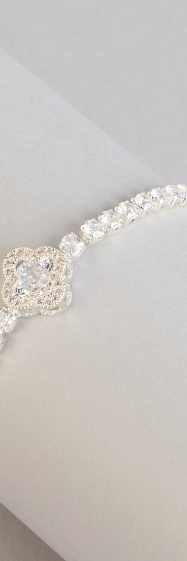 Luxe Charm Rhinestone Clover Tennis Bracelet