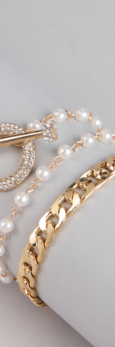 Pearls And Chains Layered Bracelet Set