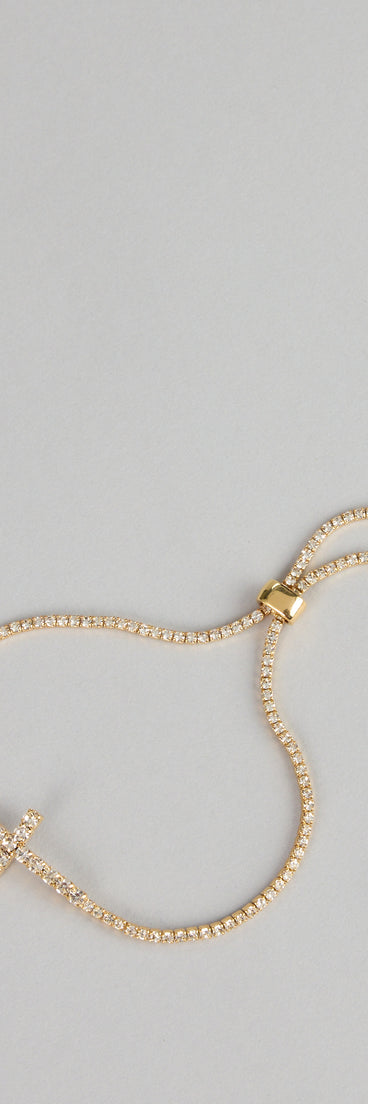 Soft Shimmer Rhinestone Cross Slider Bracelet