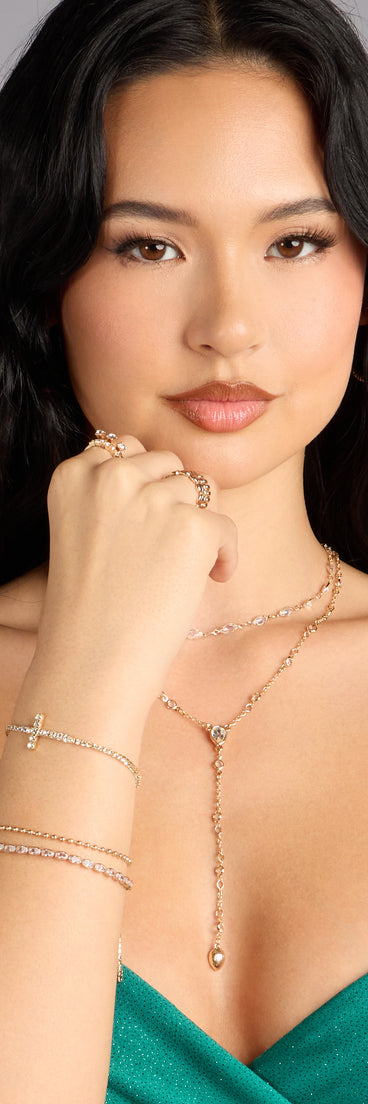 Soft Shimmer Rhinestone Cross Slider Bracelet