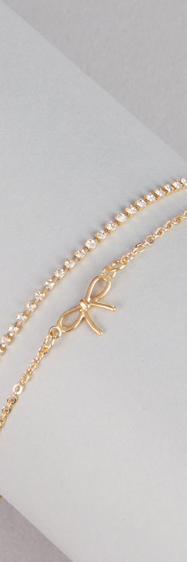 Sweet Detail Bow Charm Rhinestone Anklet
