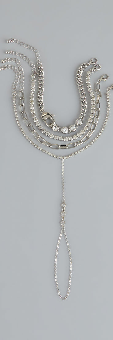 Shine On Repeat Rhinestone Hand Chain Bracelet Set