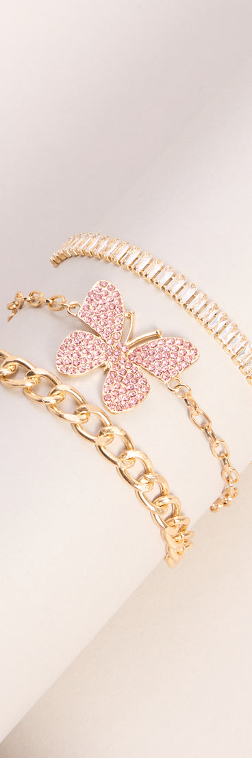 Effortlessly Glam Rhinestone Butterfly Bracelet Set