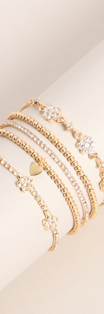 Bloom Stack Rhinestone Flower Bracelet Set