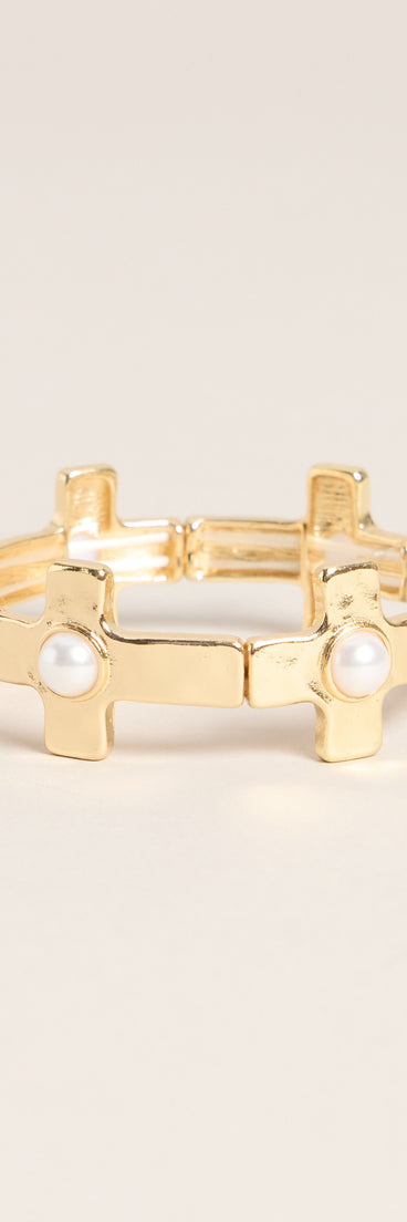 Stacked Symbols Cross Pearl Bracelet