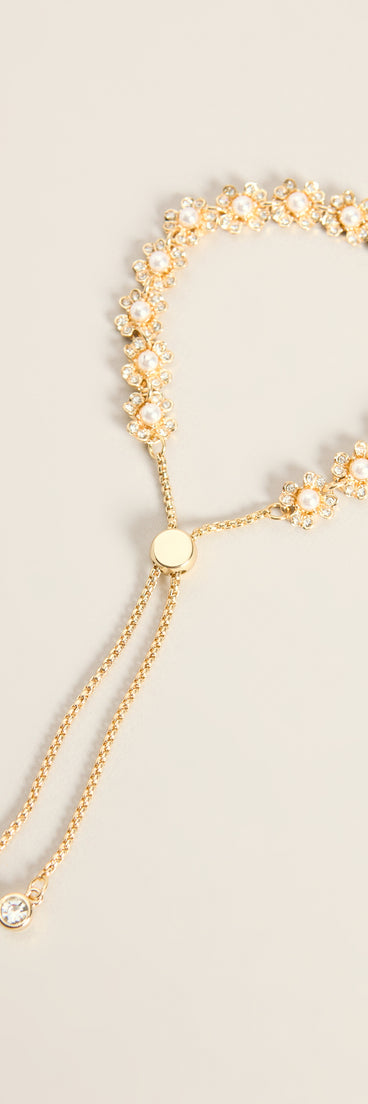 Flower Hour Pearl Rhinestone Slider Bracelet