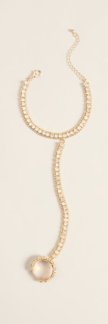 All Linked Up Rhinestone Hand Chain Bracelet Ring